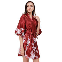 Peignoir Kimono Femme Satin Motif Grues