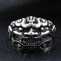 Bague homme lion gardien en acier