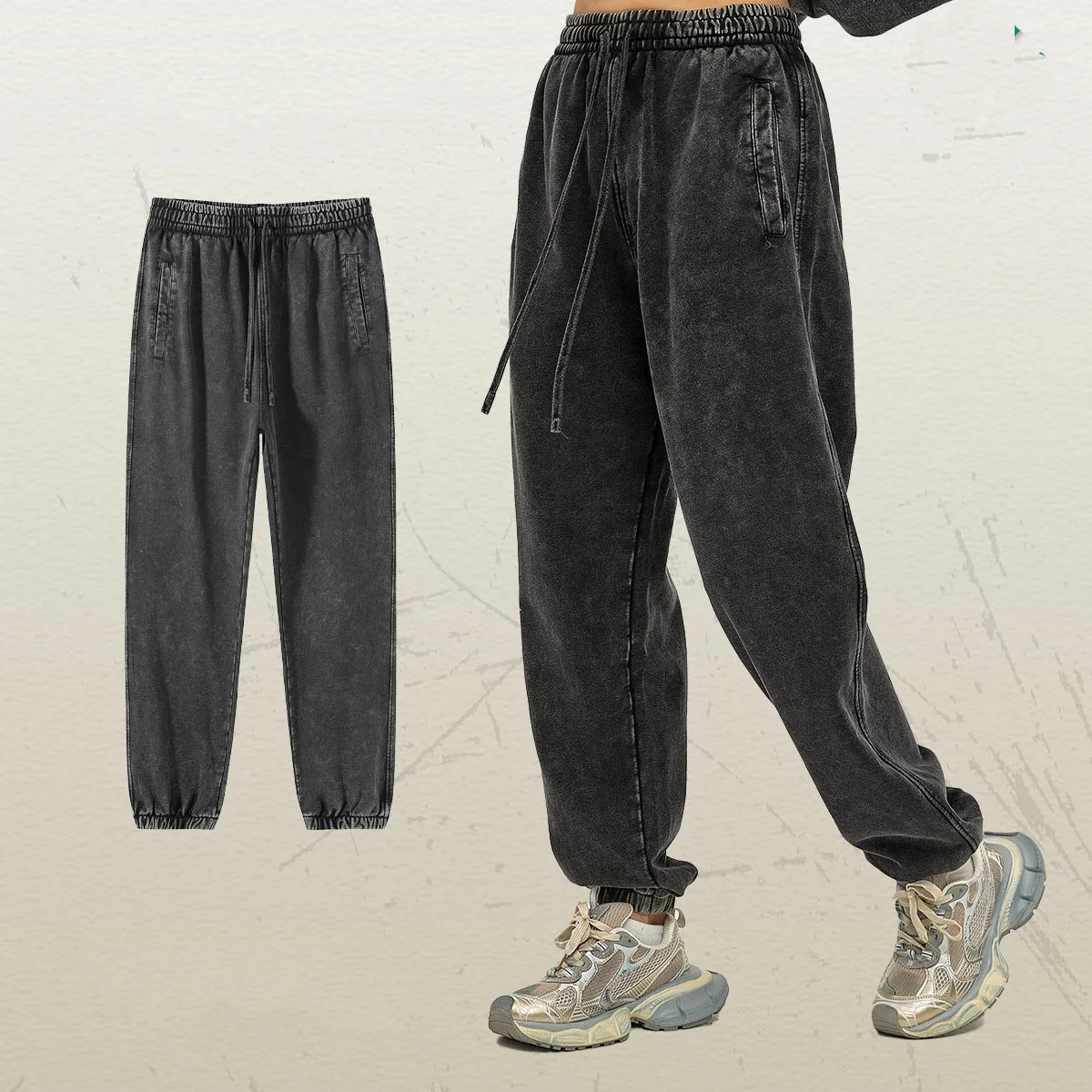 Pantalon Délavé Ample Rétro