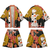 Ensemble kimono et short imprimé japonais, coloris Chat porte-bonheur