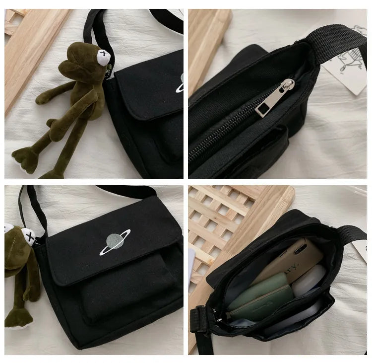 Sac bandoulière carré motif planète