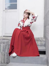 Ensemble kimono haut fleuri jupe plissée