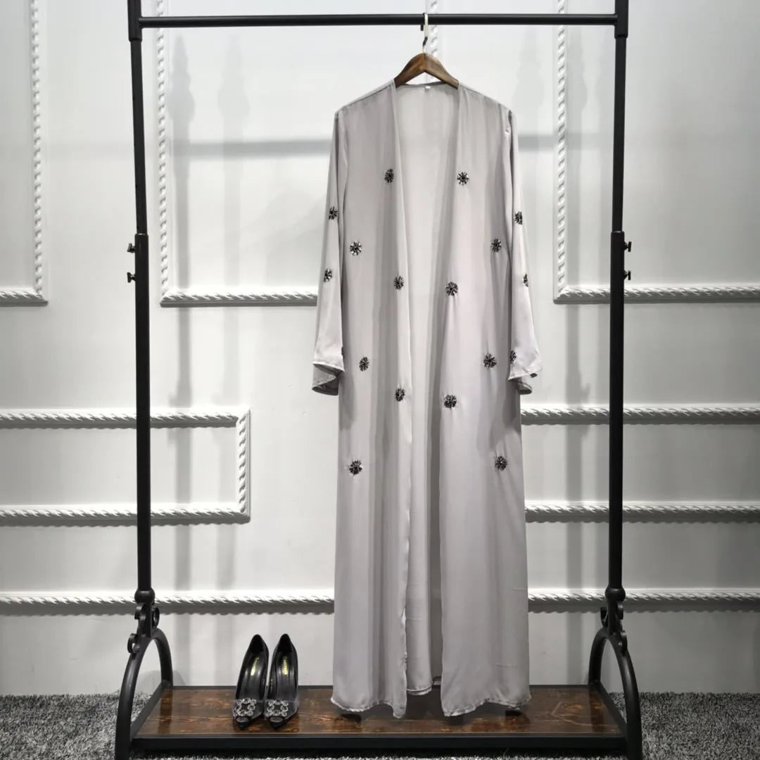 Abaya Kimono Perlée Grise