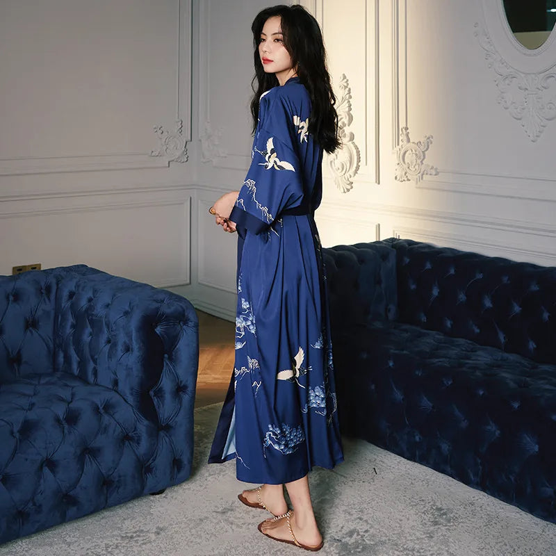 Kimono de Nuit Femme Motif Grues