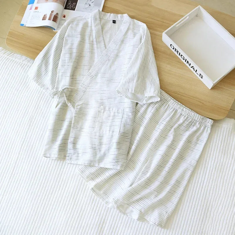 Pyjama kimono homme en coton, coloris Blanc