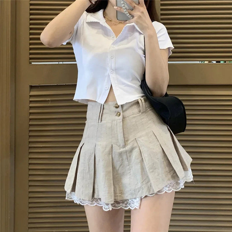 Jupe Courte Plissée Kaki