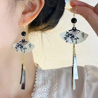 Boucles d'oreilles pendantes éventail bambou