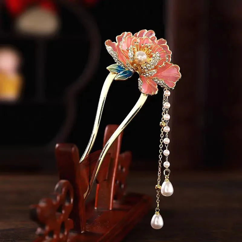 Épingle à cheveux pivoine et perles