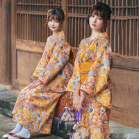 Kimono Japonais Femme Orange Floral