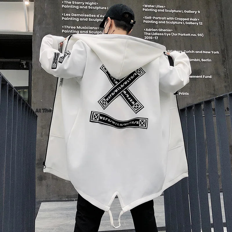 Manteau long à capuche streetwear