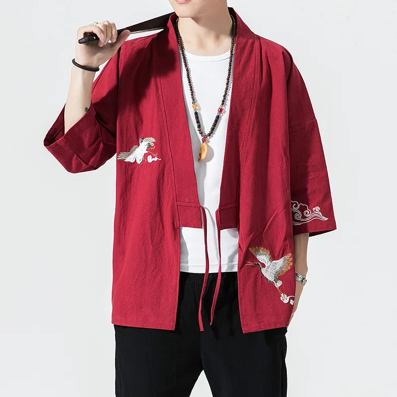 Veste Kimono Homme Brodée de Grues