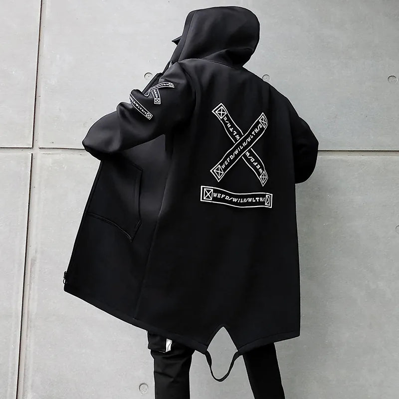 Manteau long à capuche streetwear