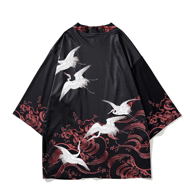 Veste kimono femme motif grues