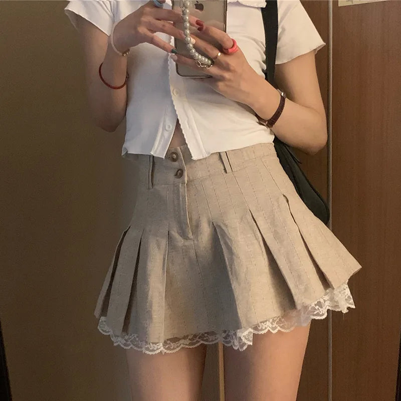 Jupe Courte Plissée Kaki