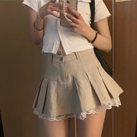 Jupe Courte Plissée Kaki