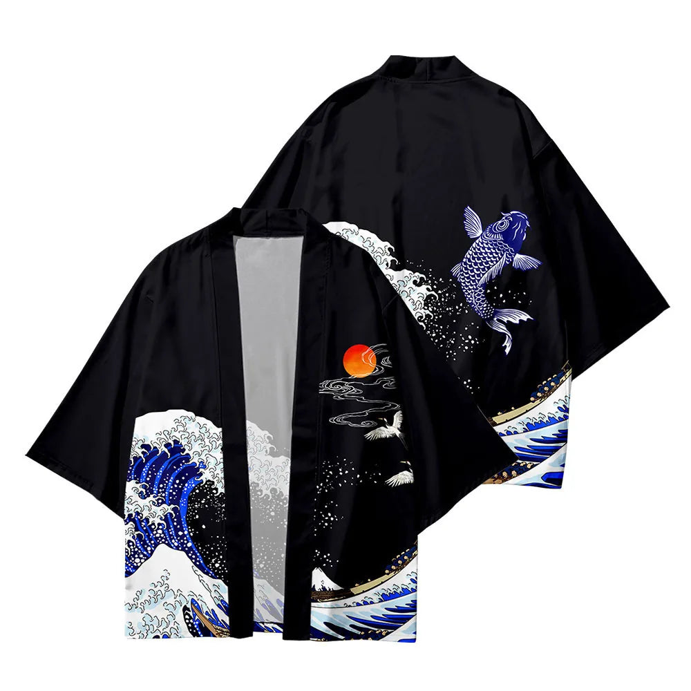 Haori japonais vague et carpe koï