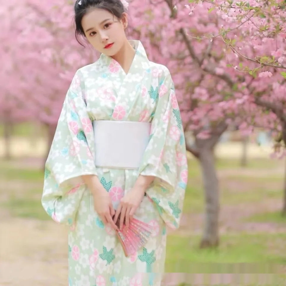 Kimono long fleuri obi large