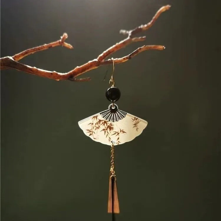 Boucles d'oreilles pendantes éventail bambou