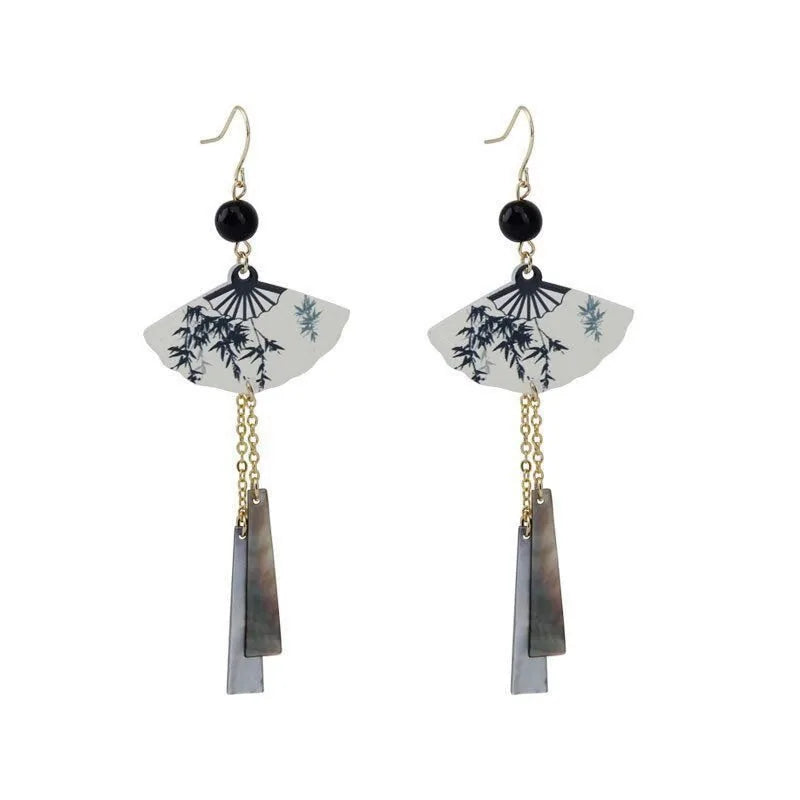 Boucles d'oreilles pendantes éventail bambou