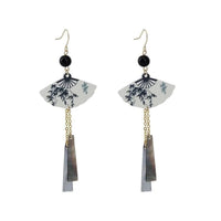 Boucles d'oreilles pendantes éventail bambou