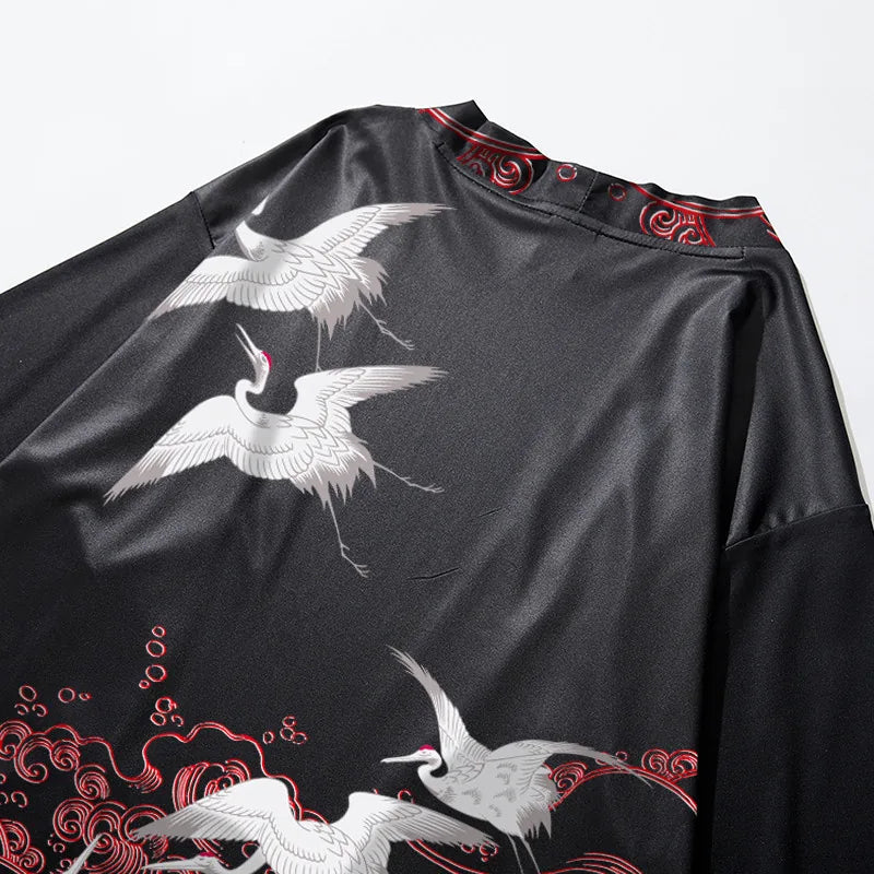 Veste kimono femme motif grues