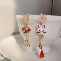 Boucles d'oreille japonaises renard et éventail