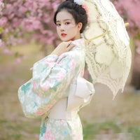 Kimono long fleuri obi large