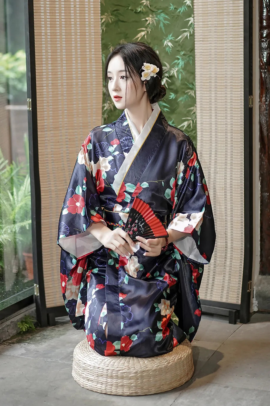Robe kimono satinée ceinture obi