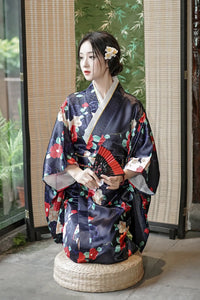 Robe kimono satinée ceinture obi