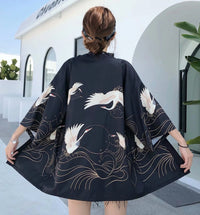 Veste kimono ample motifs grues