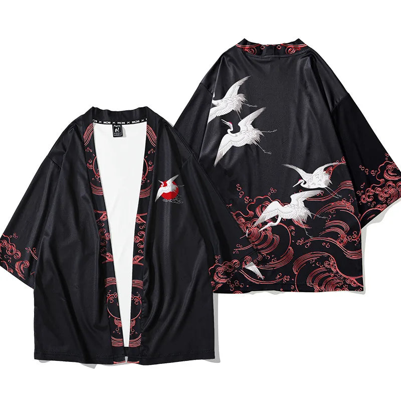 Veste kimono femme motif grues