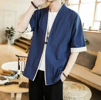 Veste longue kimono homme coton, coloris Bleu Marine