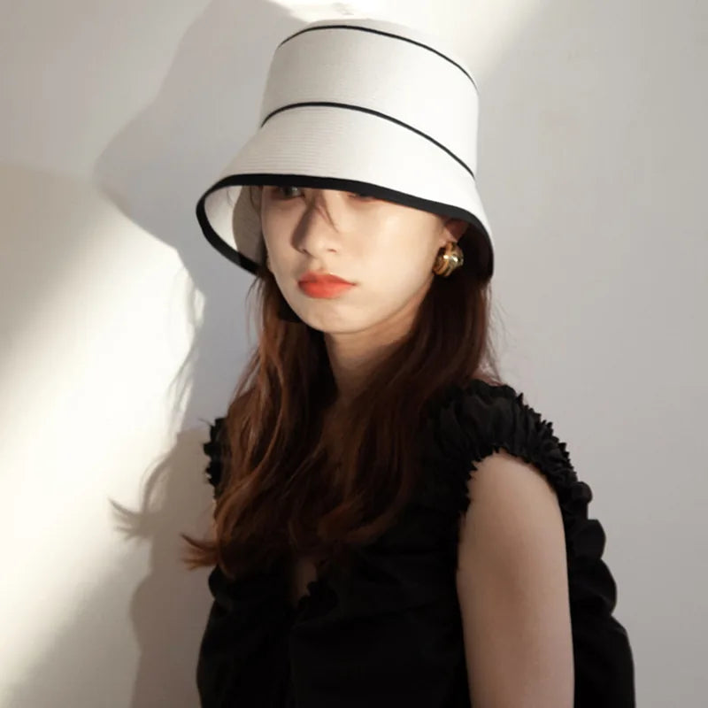 Chapeau Bucket Paille Bicolore Femme