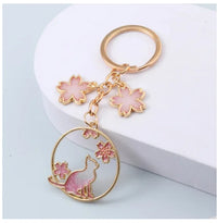 Porte-clés chat japonais fleurs de cerisier