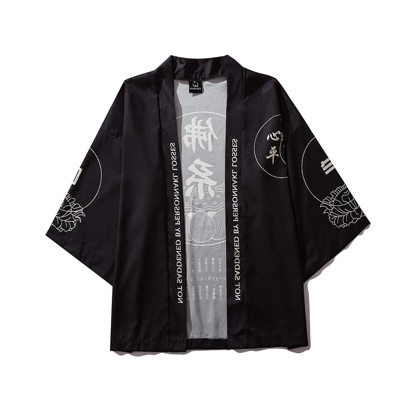 Cardigan haori kimono noir élégant