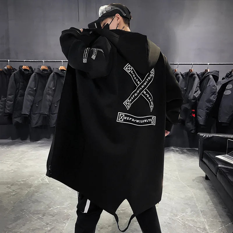 Manteau long à capuche streetwear