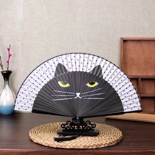Éventail japonais motif chat