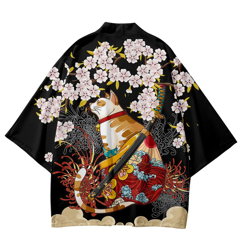 Veste kimono chat samouraï homme