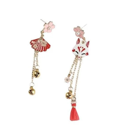 Boucles d'oreille japonaises renard et éventail