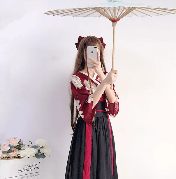 Robe Kimono Manches Larges Fleurie