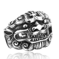 Bague homme lion gardien en acier