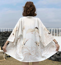 Veste kimono ample motifs grues