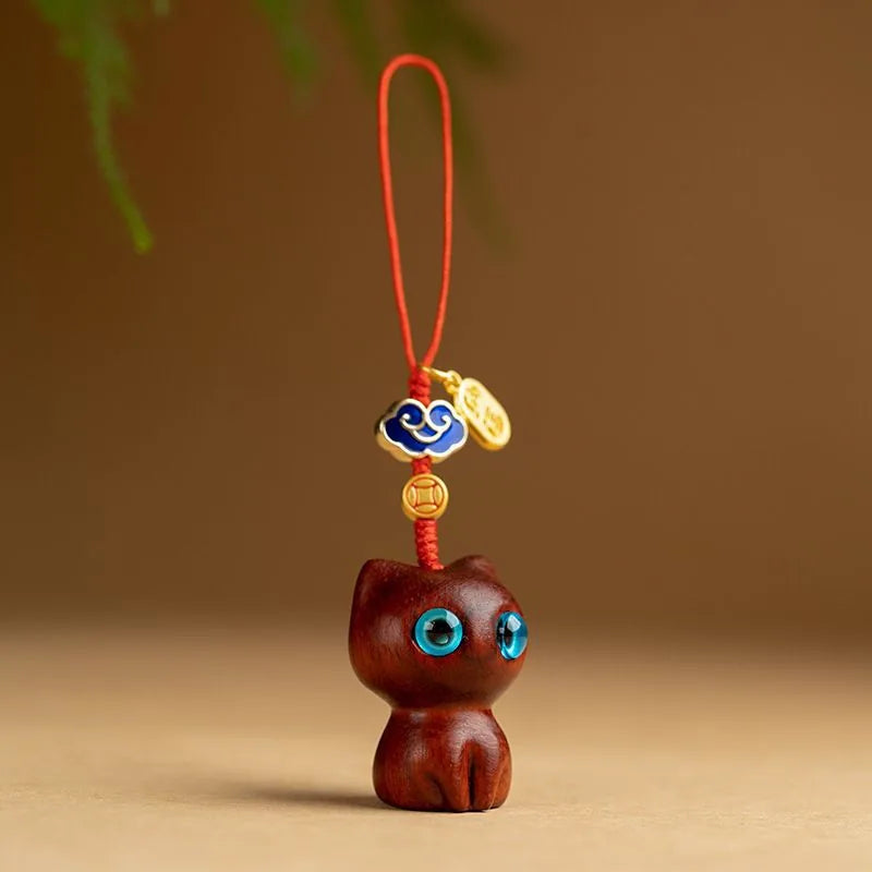 Porte-clés Japonais Chat en Bois