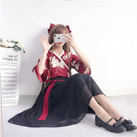 Robe Kimono Manches Larges Fleurie