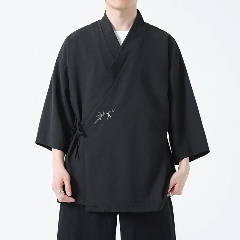 Veste courte kimono homme brodée bambou