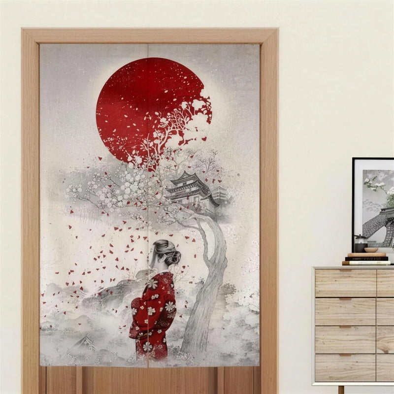 Noren japonais kimono et sakura