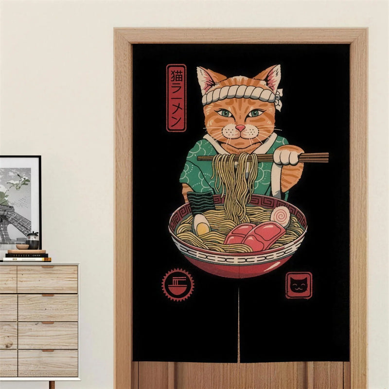 Noren japonais chat et bol de ramen