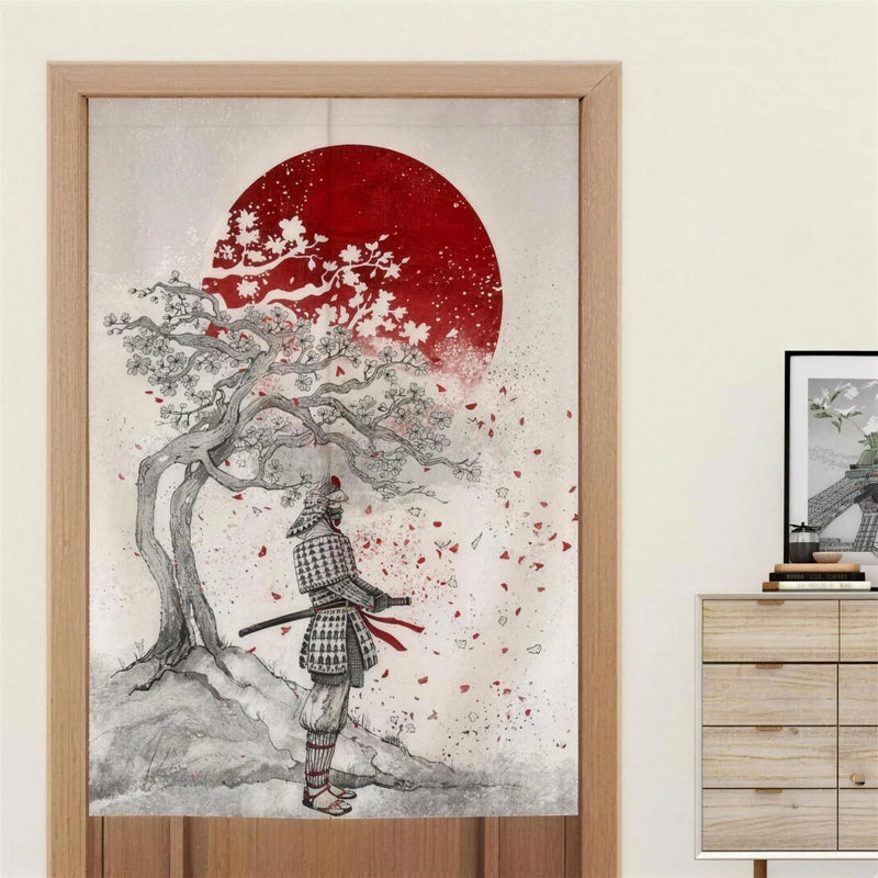 Noren japonais samouraï et sakura