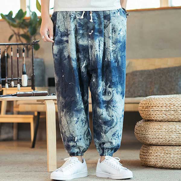 Pantalon japonais pour homme style Tie & dye bleu-1.jpg