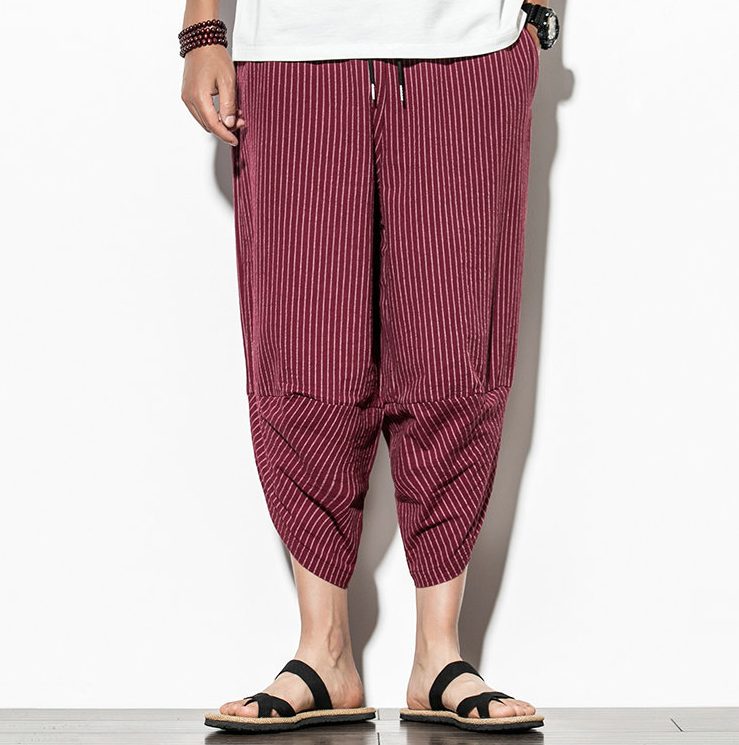 Pantalon japonais traditionnel rayé bordeau-2.jpg